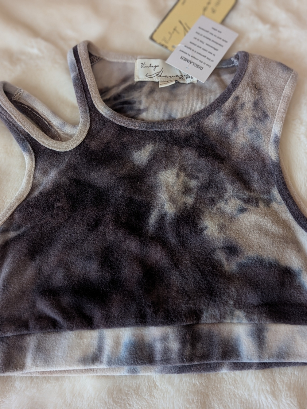 Vintage Havana Tie-Dye Crop Tank Top - Black & Cream